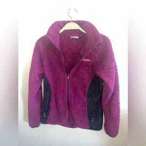 Columbia Plush Fuzzy Zip-Up Full Purple and Black Size Small with Zipper Pockets